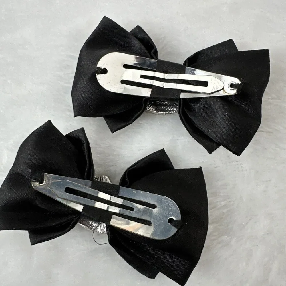Hello Kitty Sanrio Studded‎ Black Bow Clips Set of 2